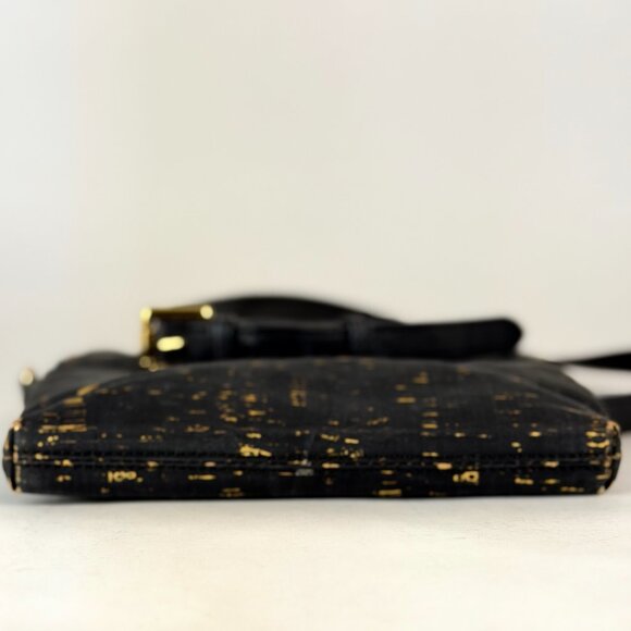 QUEORK Black Cork Crossbody Bag with Gold Flecks, Vegan Leather, Striped Lining - Picture 9 of 11